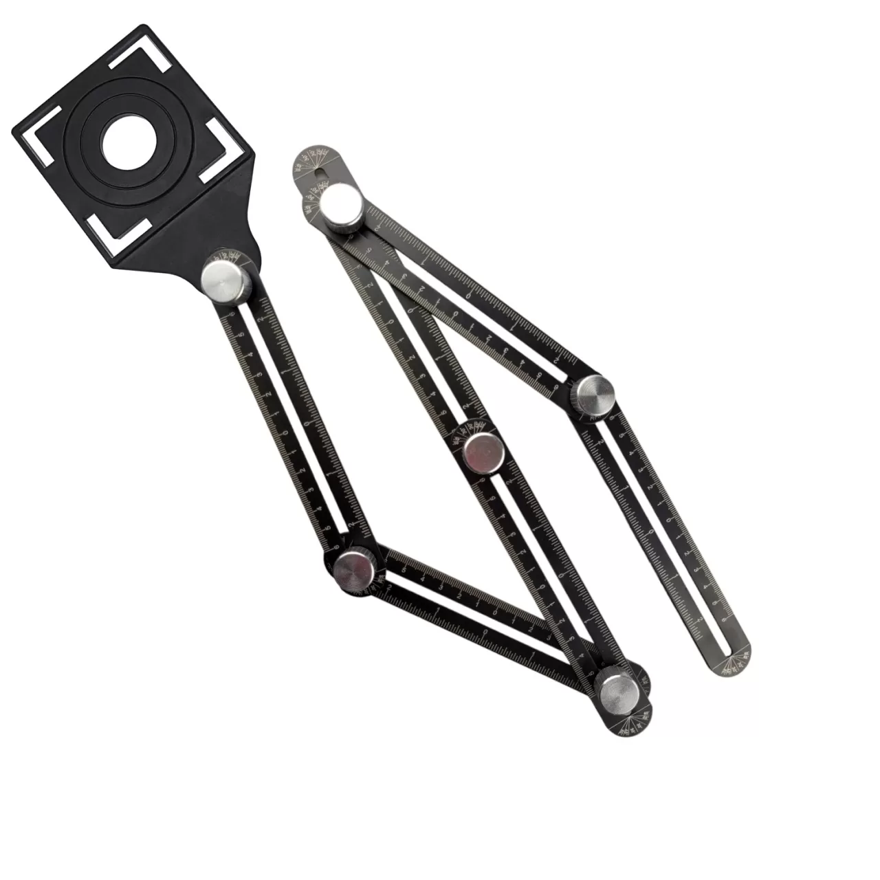 Линейка-шаблон-угломер складная с направляющей 6х6см