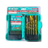 Набор сверл по металлу с титановым покрытием 15 пр.,1,5-10мм,DIN 338,кейс,"Maximum"(Максимум)МХ18129